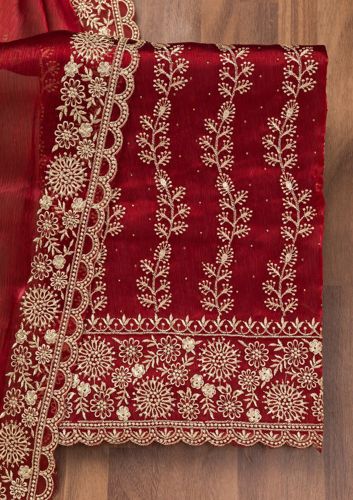 Maroon Zariwork Semi Crepe Unstitched Salwar Suit