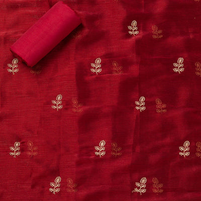 Maroon Zariwork Semi Crepe Unstitched Salwar Suit