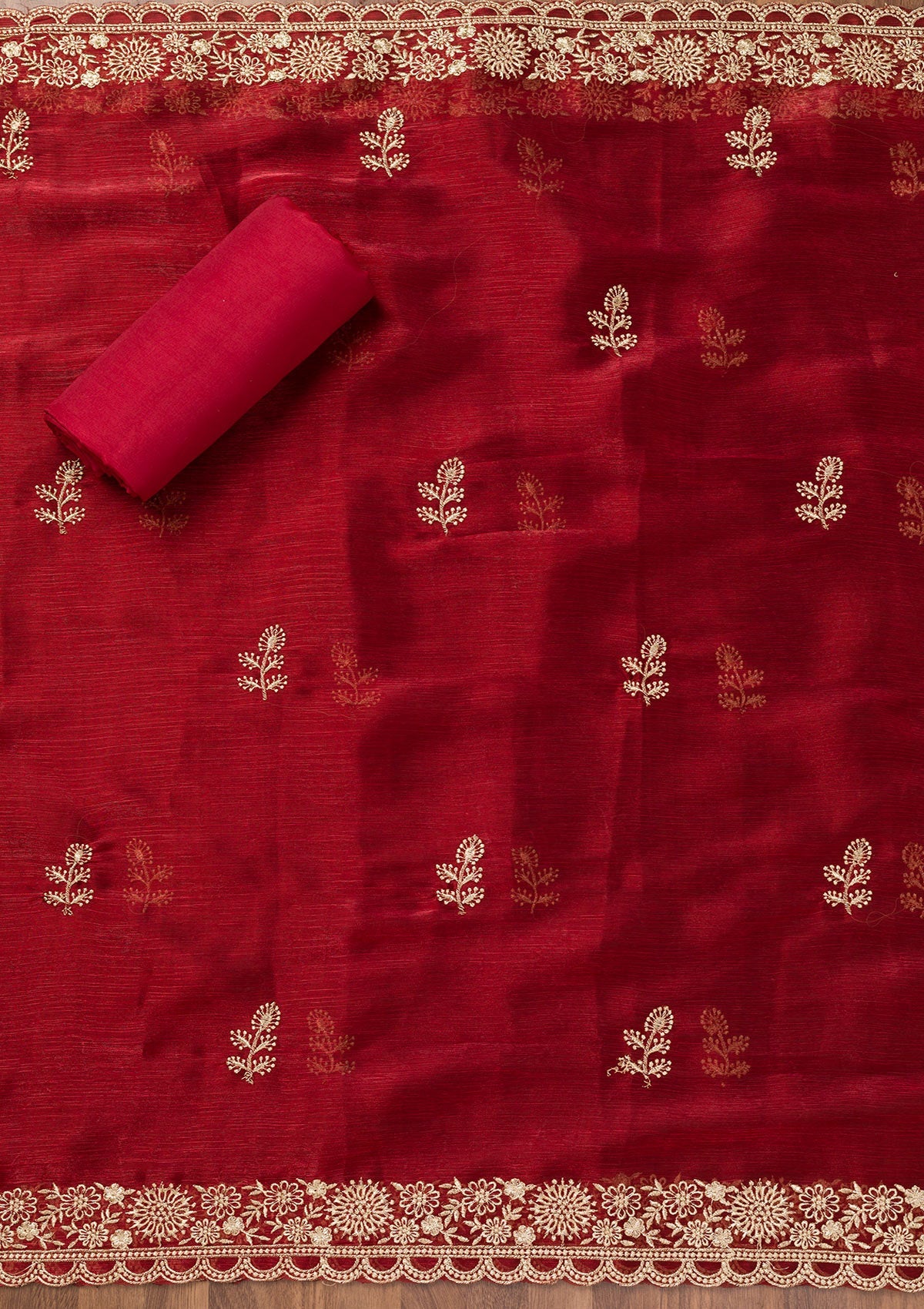 Maroon Zariwork Semi Crepe Unstitched Salwar Suit