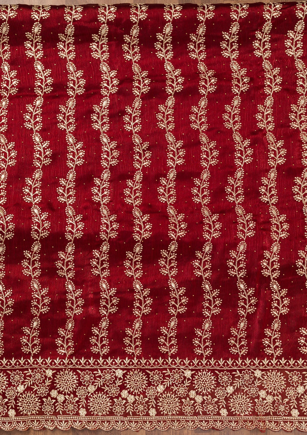 Maroon Zariwork Semi Crepe Unstitched Salwar Suit