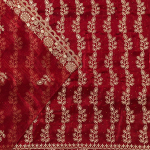Maroon Zariwork Semi Crepe Unstitched Salwar Suit