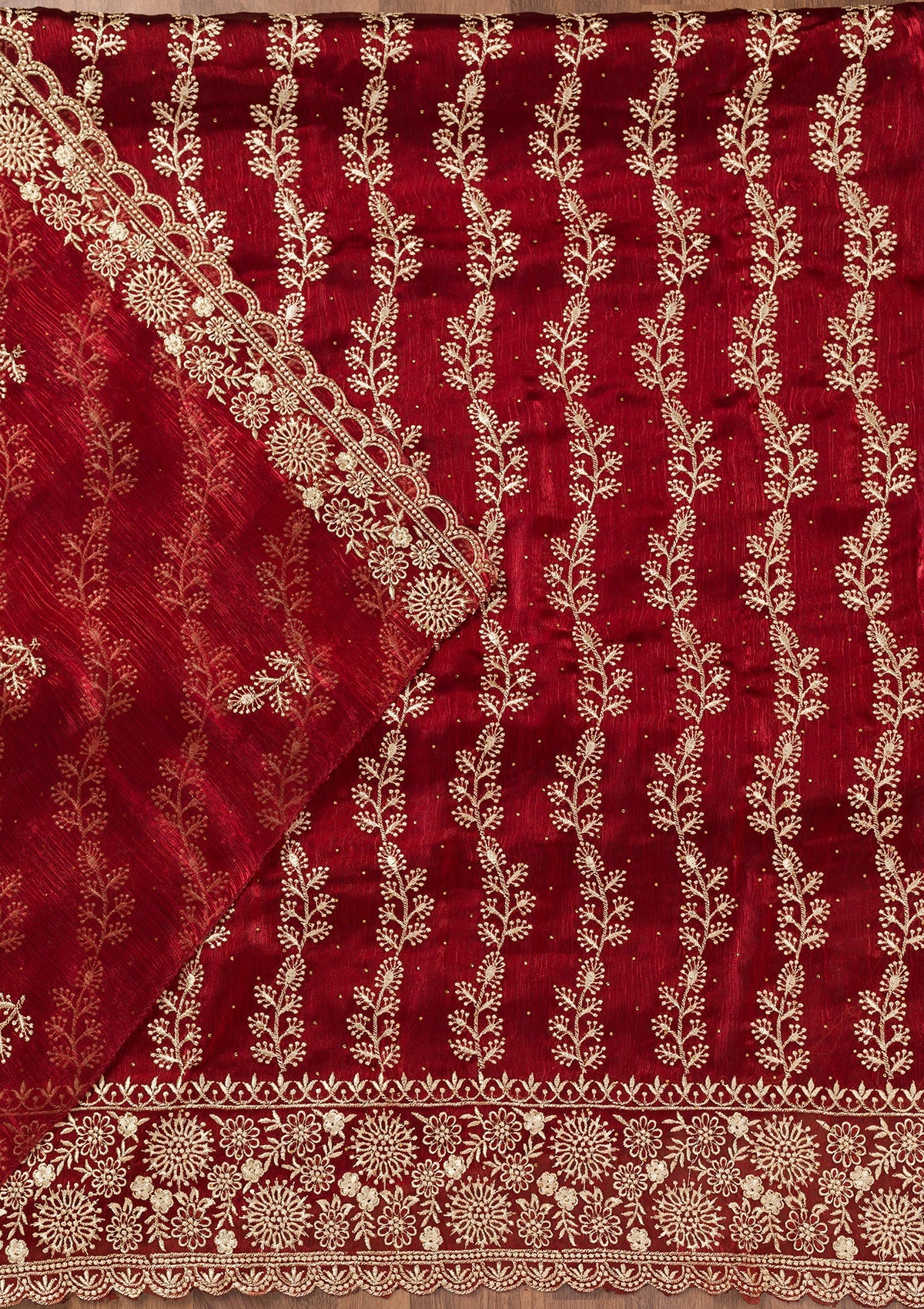 Maroon Zariwork Semi Crepe Unstitched Salwar Suit