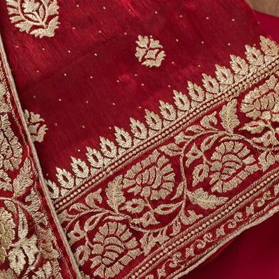 Maroon Zariwork Semi Crepe Unstitched Salwar Suit