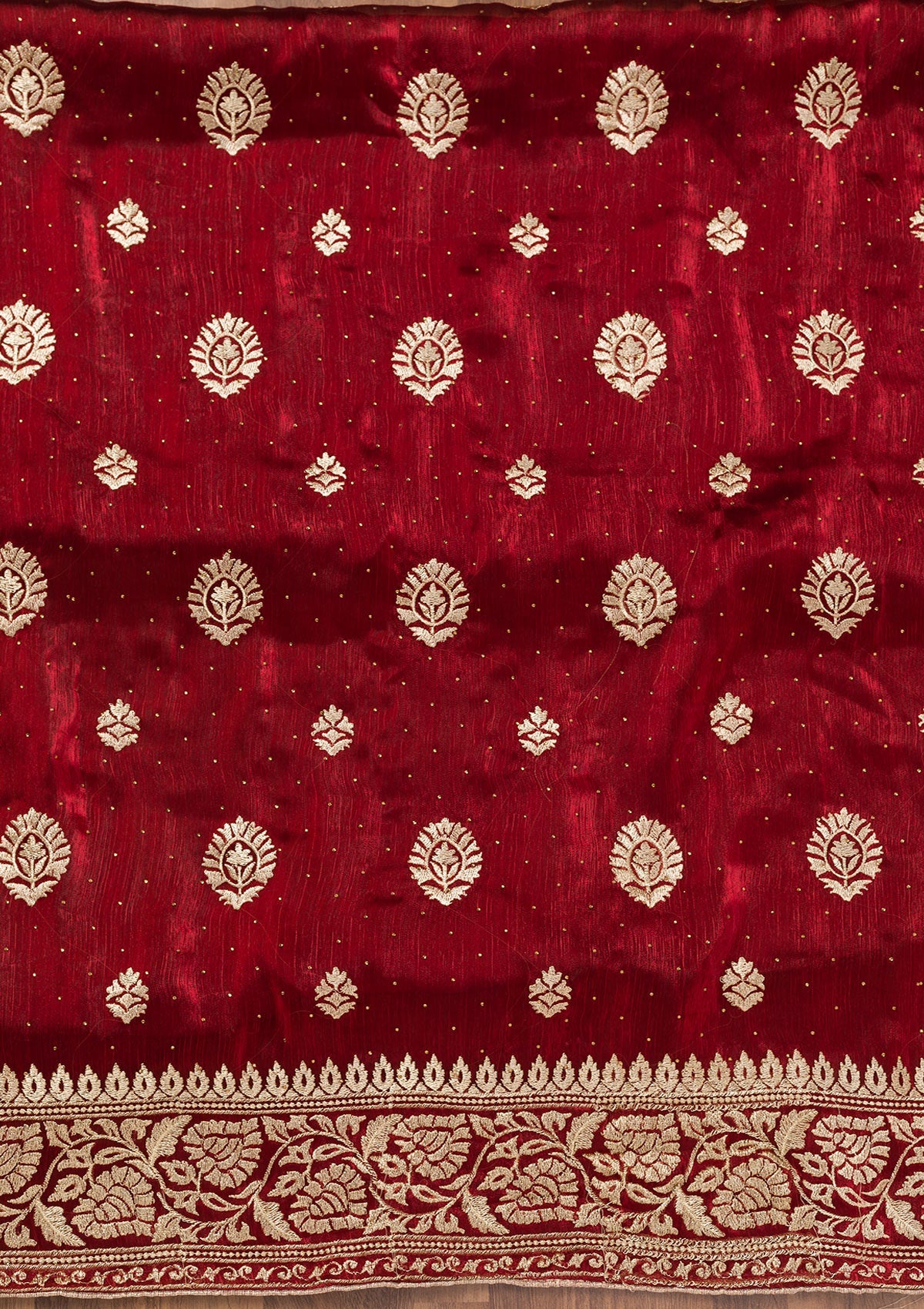Maroon Zariwork Semi Crepe Unstitched Salwar Suit
