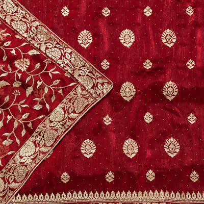 Maroon Zariwork Semi Crepe Unstitched Salwar Suit