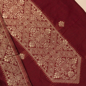 Maroon Zariwork Soft Silk Unstitched Salwar Suit