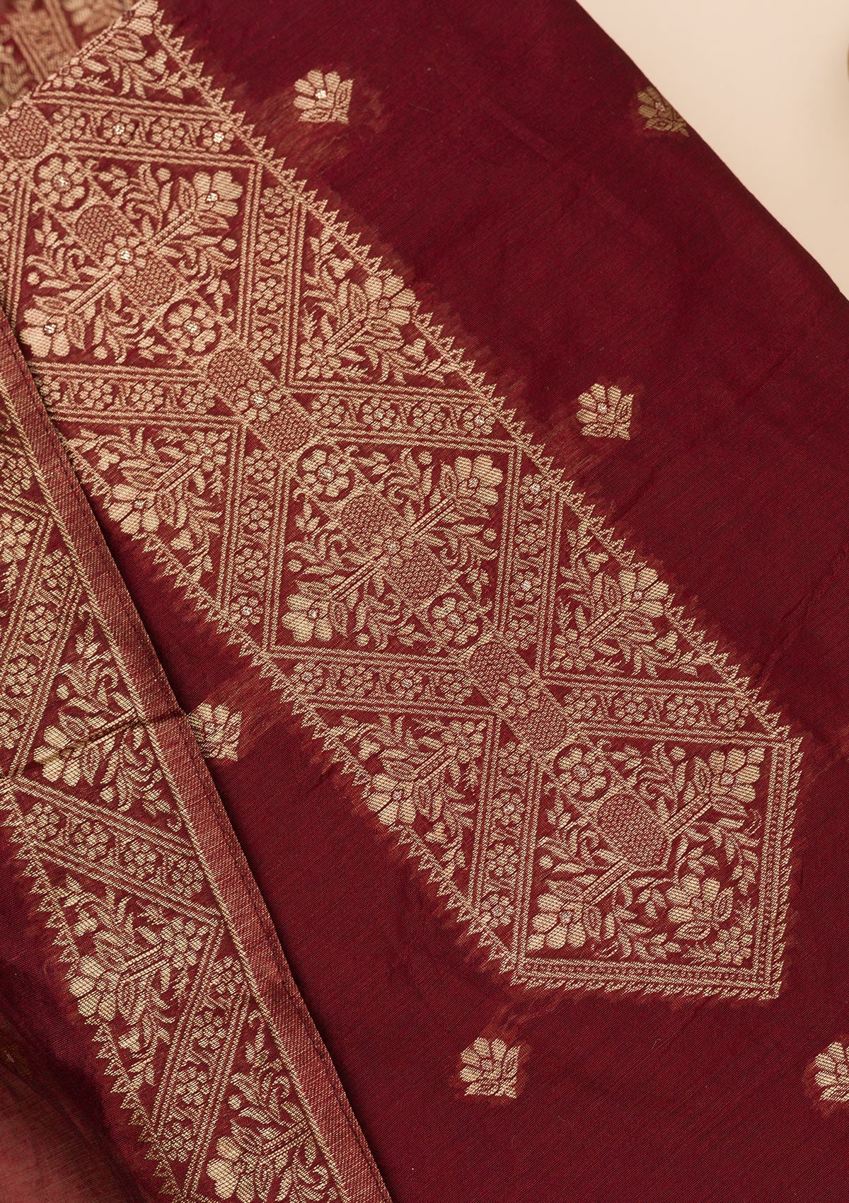 Maroon Zariwork Soft Silk Unstitched Salwar Suit