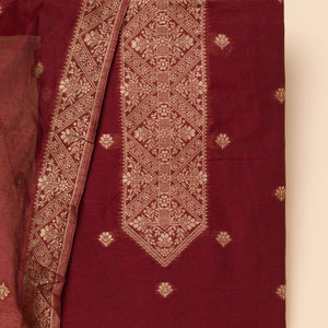 Maroon Zariwork Soft Silk Unstitched Salwar Suit