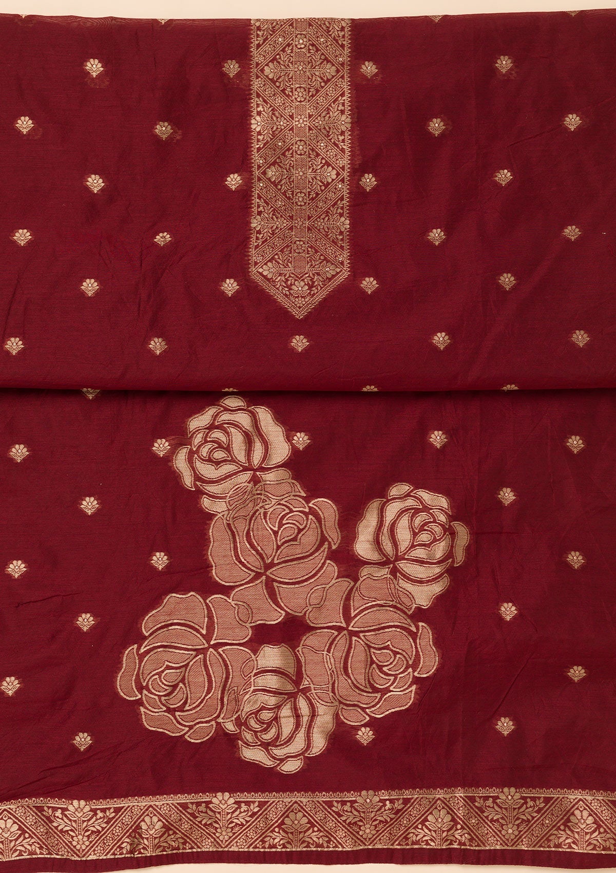 Maroon Zariwork Soft Silk Unstitched Salwar Suit