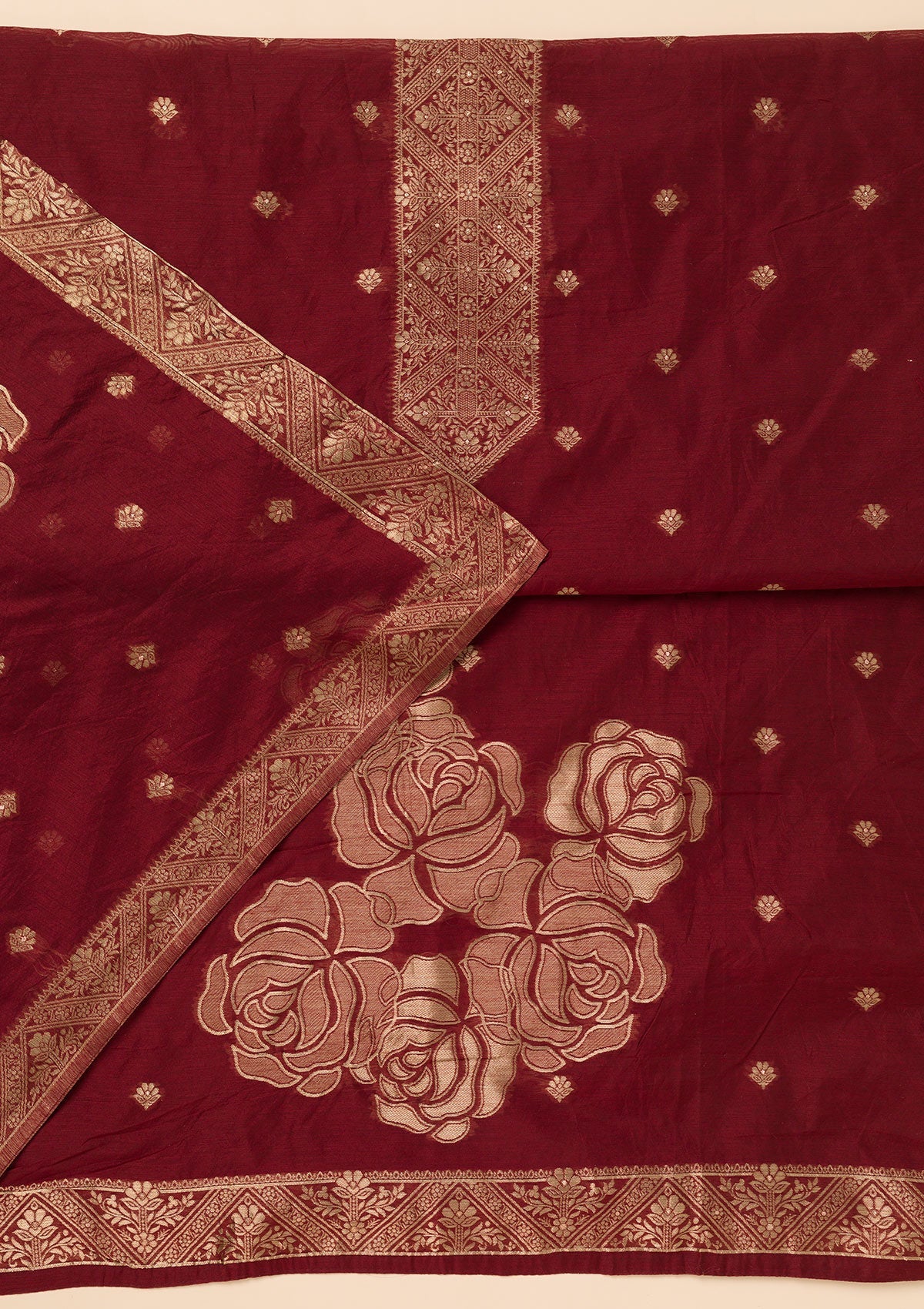 Maroon Zariwork Soft Silk Unstitched Salwar Suit