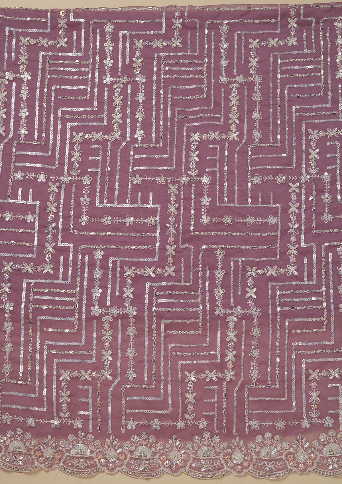 Mauve Sequins Organza Unstitched Salwar Suit