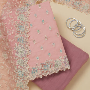 Pink Threadwork Organza Unstitched Salwar Suit