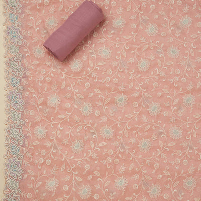 Pink Threadwork Organza Unstitched Salwar Suit