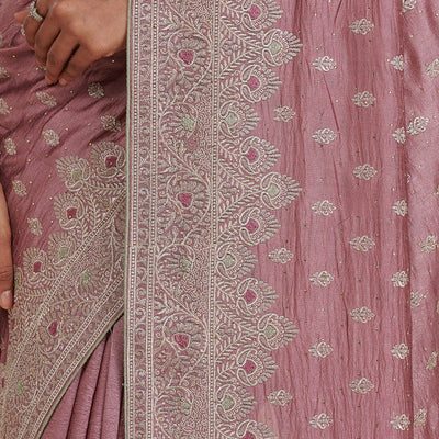 Mauve Zariwork Soft Silk Saree