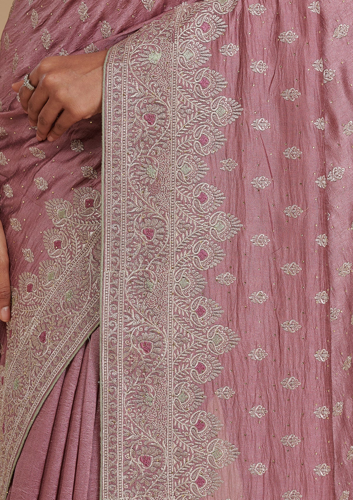 Mauve Zariwork Soft Silk Saree