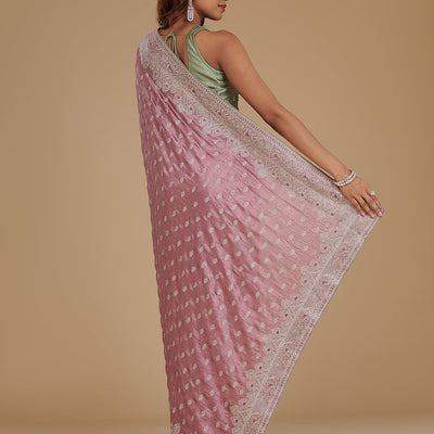 Mauve Zariwork Soft Silk Saree