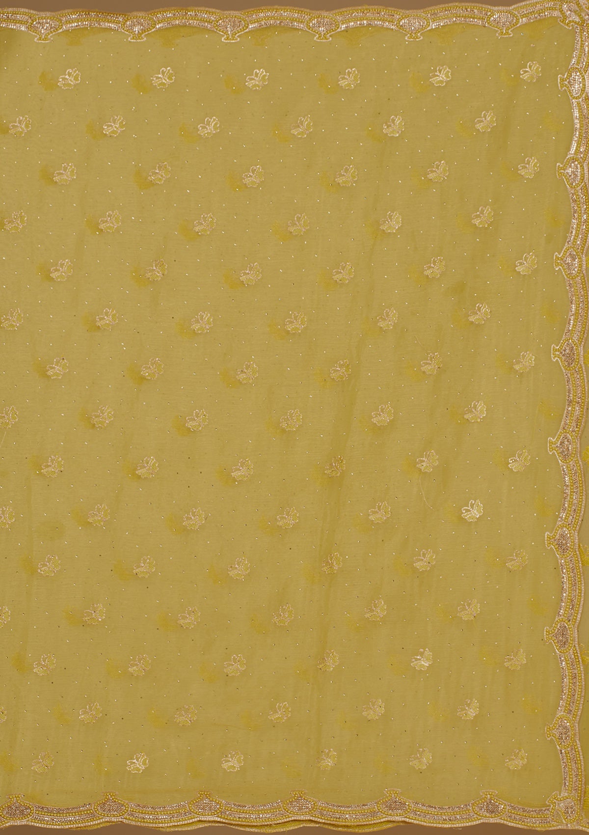 Mehendi Cutdana Chiffon Saree