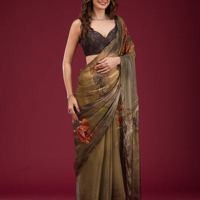 Mehendi Printed Tissue Saree