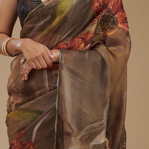 Mehendi Printed Tissue Saree