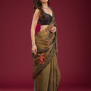 Mehendi Printed Tissue Saree