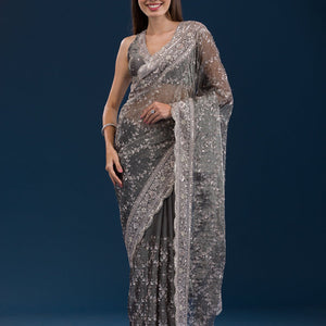 Mehendi Sequins Tissue Saree