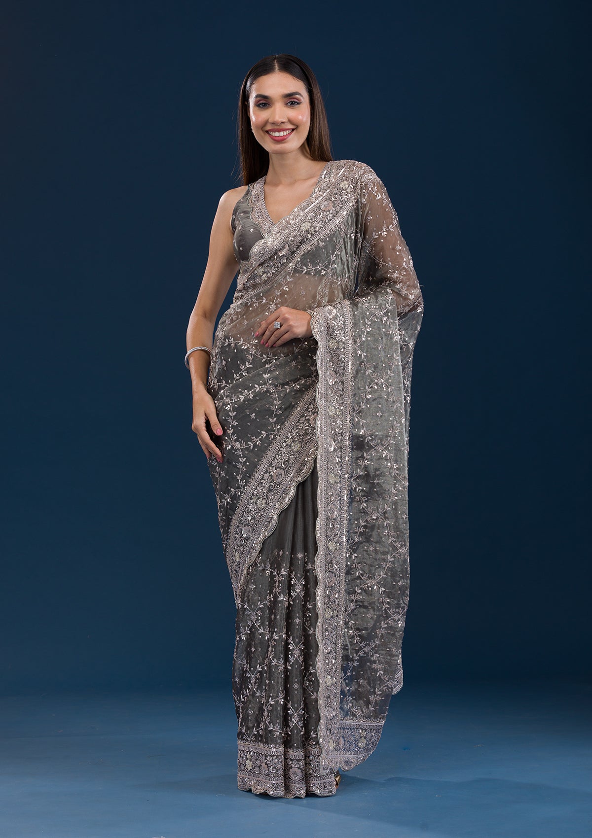 Mehendi Sequins Tissue Saree