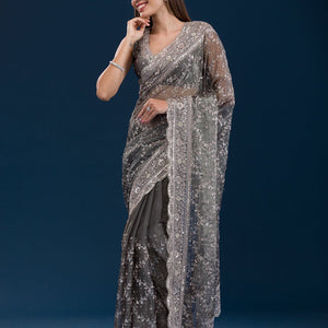 Mehendi Sequins Tissue Saree