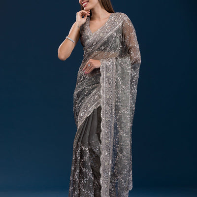 Mehendi Sequins Tissue Saree