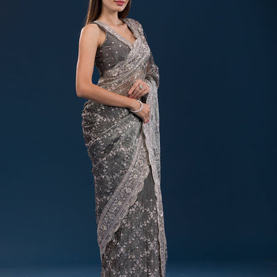 Mehendi Sequins Tissue Saree