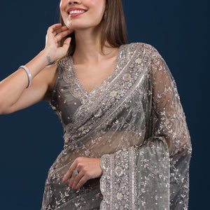 Mehendi Sequins Tissue Saree