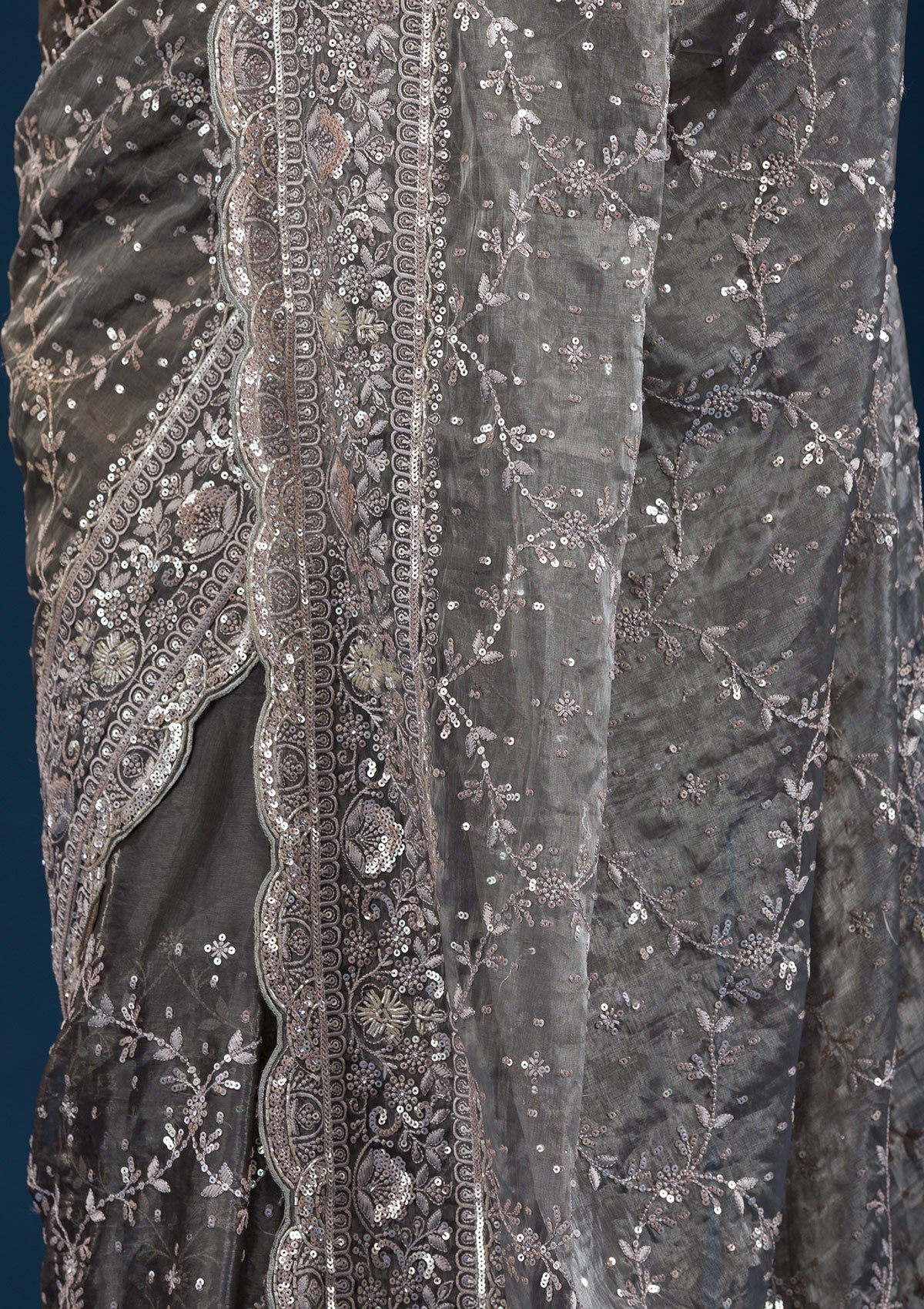 Mehendi Sequins Tissue Saree