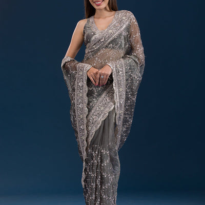 Mehendi Sequins Tissue Saree