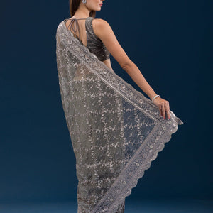 Mehendi Sequins Tissue Saree