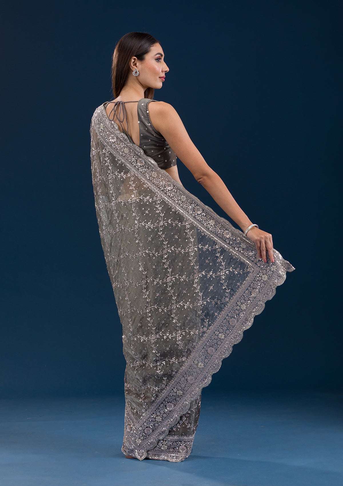 Mehendi Sequins Tissue Saree