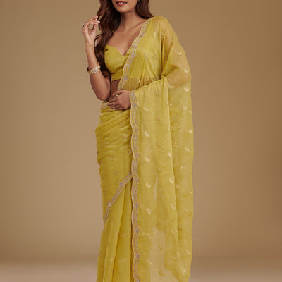 Mehendi Stonework Chiffon Saree