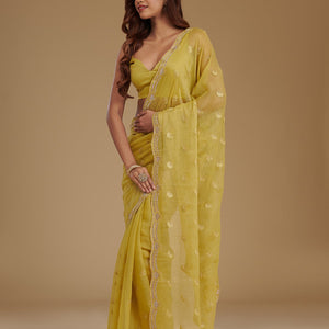 Mehendi Stonework Chiffon Saree