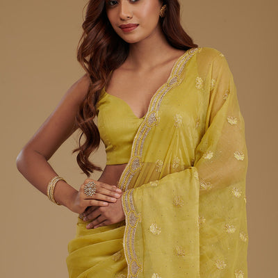 Mehendi Stonework Chiffon Saree