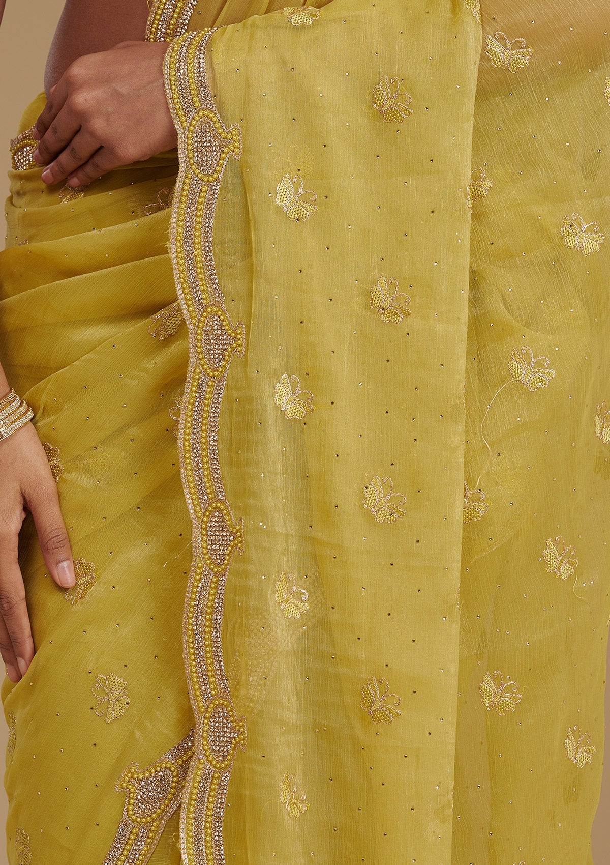 Mehendi Stonework Chiffon Saree