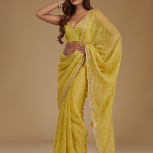 Mehendi Stonework Chiffon Saree