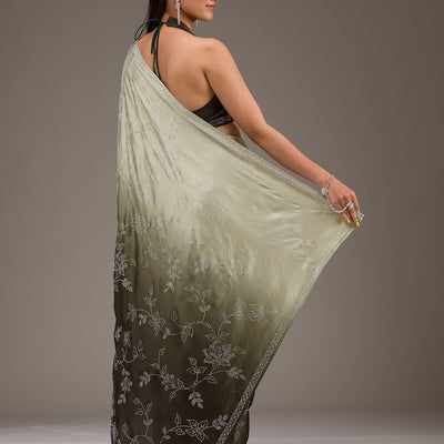 Mehendi Stonework Satin Saree