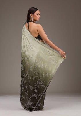 Mehendi Stonework Satin Saree