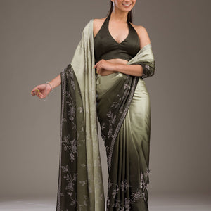 Mehendi Stonework Satin Saree