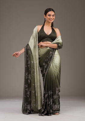 Mehendi Stonework Satin Saree