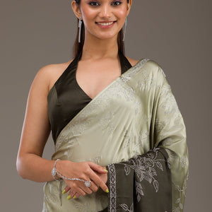 Mehendi Stonework Satin Saree