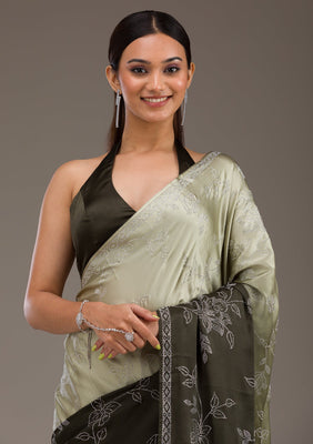 Mehendi Stonework Satin Saree