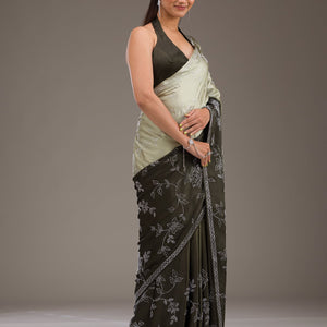 Mehendi Stonework Satin Saree