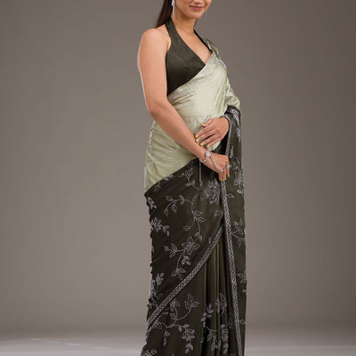 Mehendi Stonework Satin Saree