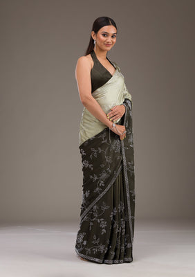 Mehendi Stonework Satin Saree