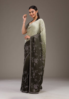 Mehendi Stonework Satin Saree