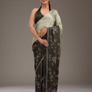 Mehendi Stonework Satin Saree